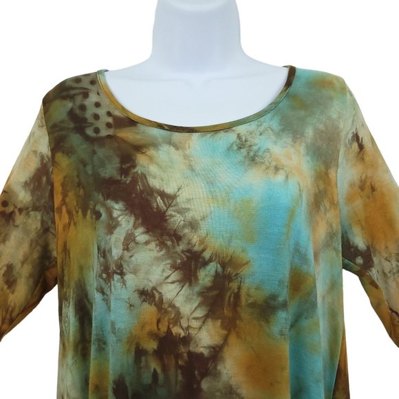 Andree by Unit Top Open Back Womens Size M Long Sleeve Green Brown Pullover - Picture 3 of 14